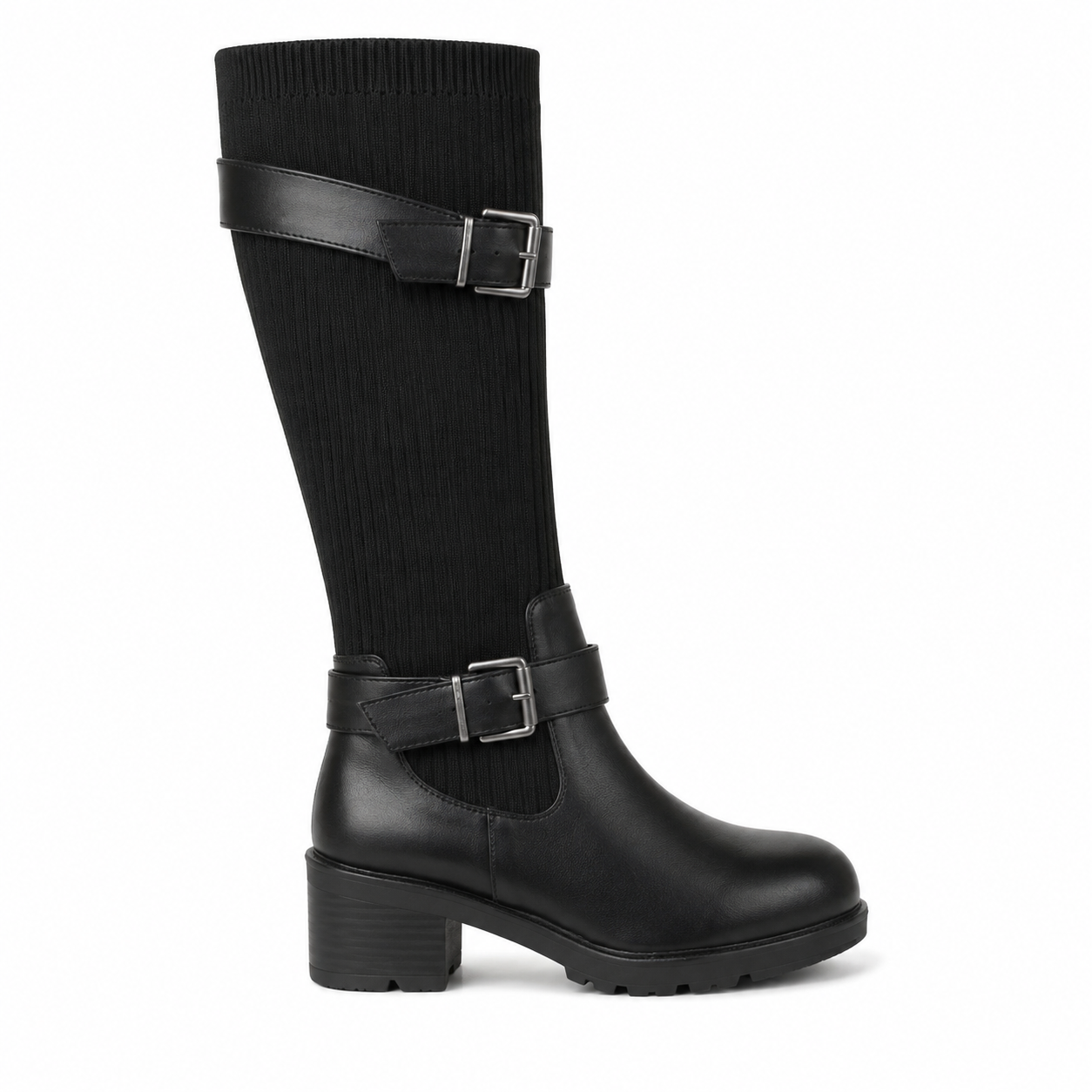 Stivali biker con gambale elasticizzato e fibbie