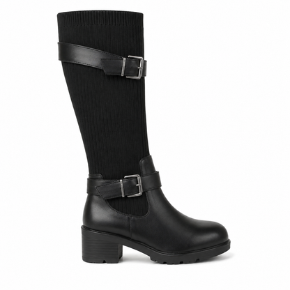 Stivali biker con gambale elasticizzato e fibbie