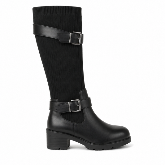 Stivali biker con gambale elasticizzato e fibbie