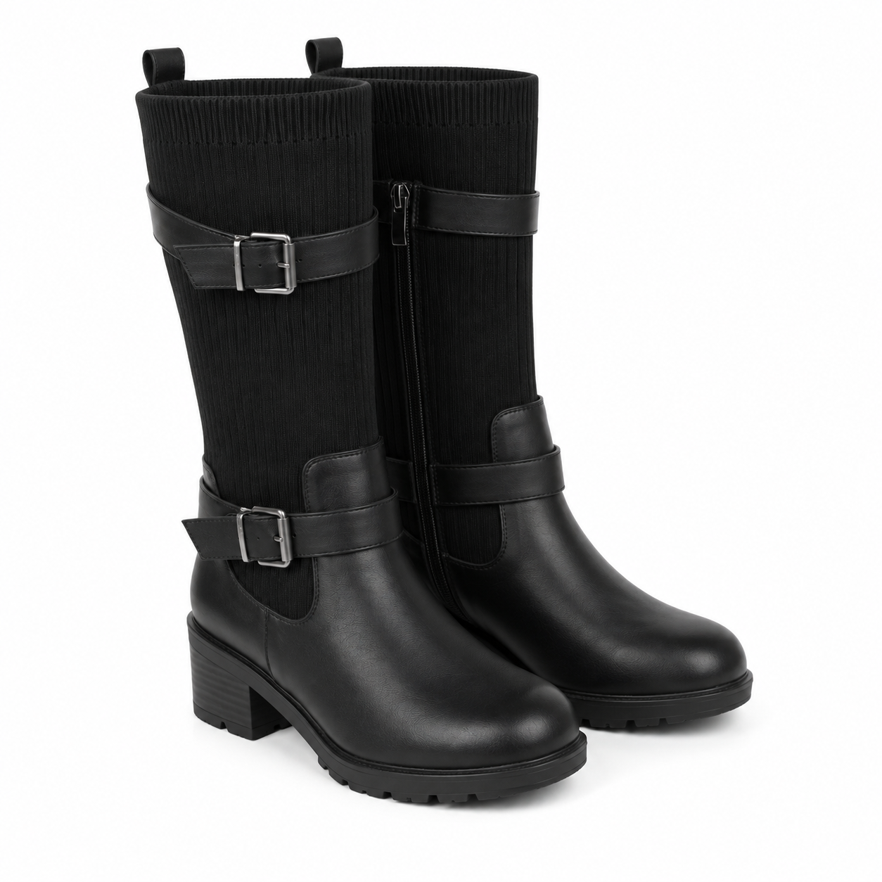 Stivali biker con gambale elasticizzato e fibbie
