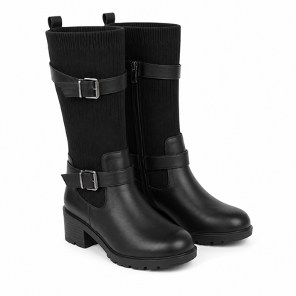 Stivali biker con gambale elasticizzato e fibbie