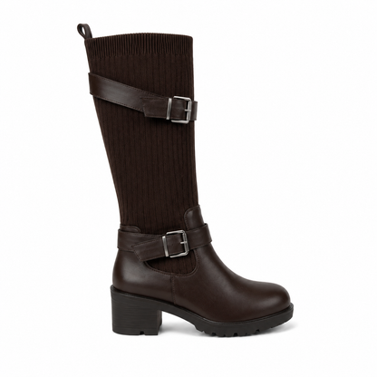 Stivali biker con gambale elasticizzato e fibbie