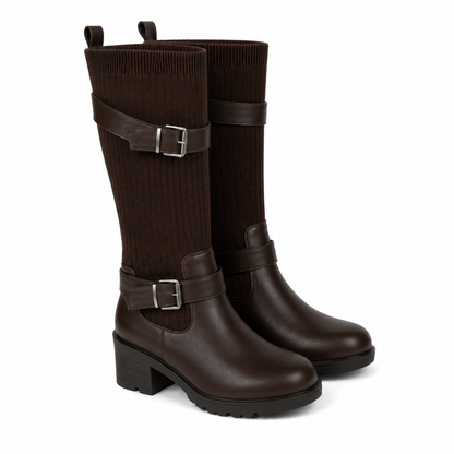 Stivali biker con gambale elasticizzato e fibbie