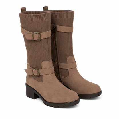 Stivali biker con gambale elasticizzato e fibbie