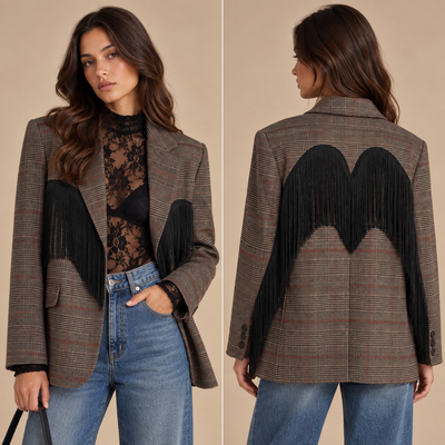 Giacca Blazer a quadri con frange - Lumina