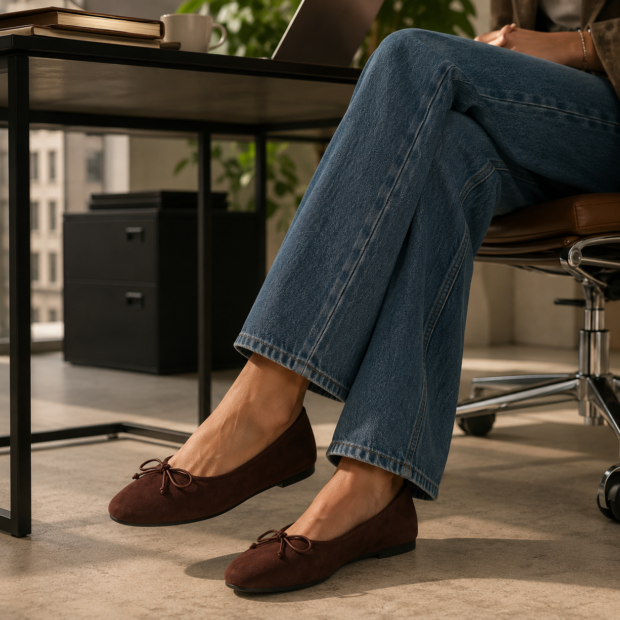 Ballerine in effetto suede con fiocchetto