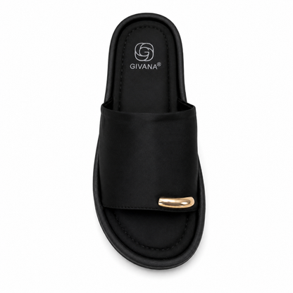 Ciabatta Platform Donna Nera con Dettaglio Oro