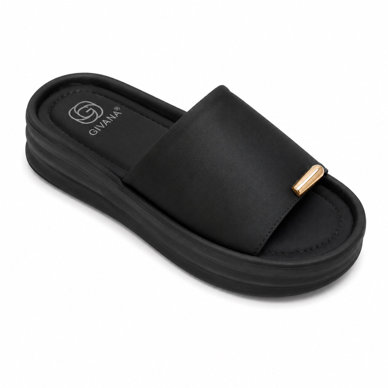 Ciabatta Platform Donna Nera con Dettaglio Oro