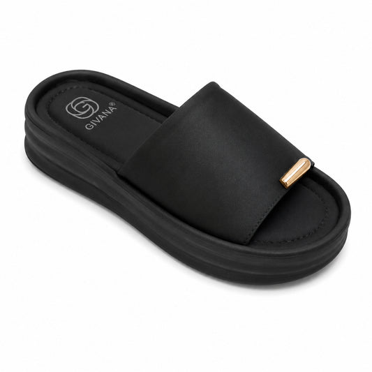 Ciabatta Platform Donna Nera con Dettaglio Oro
