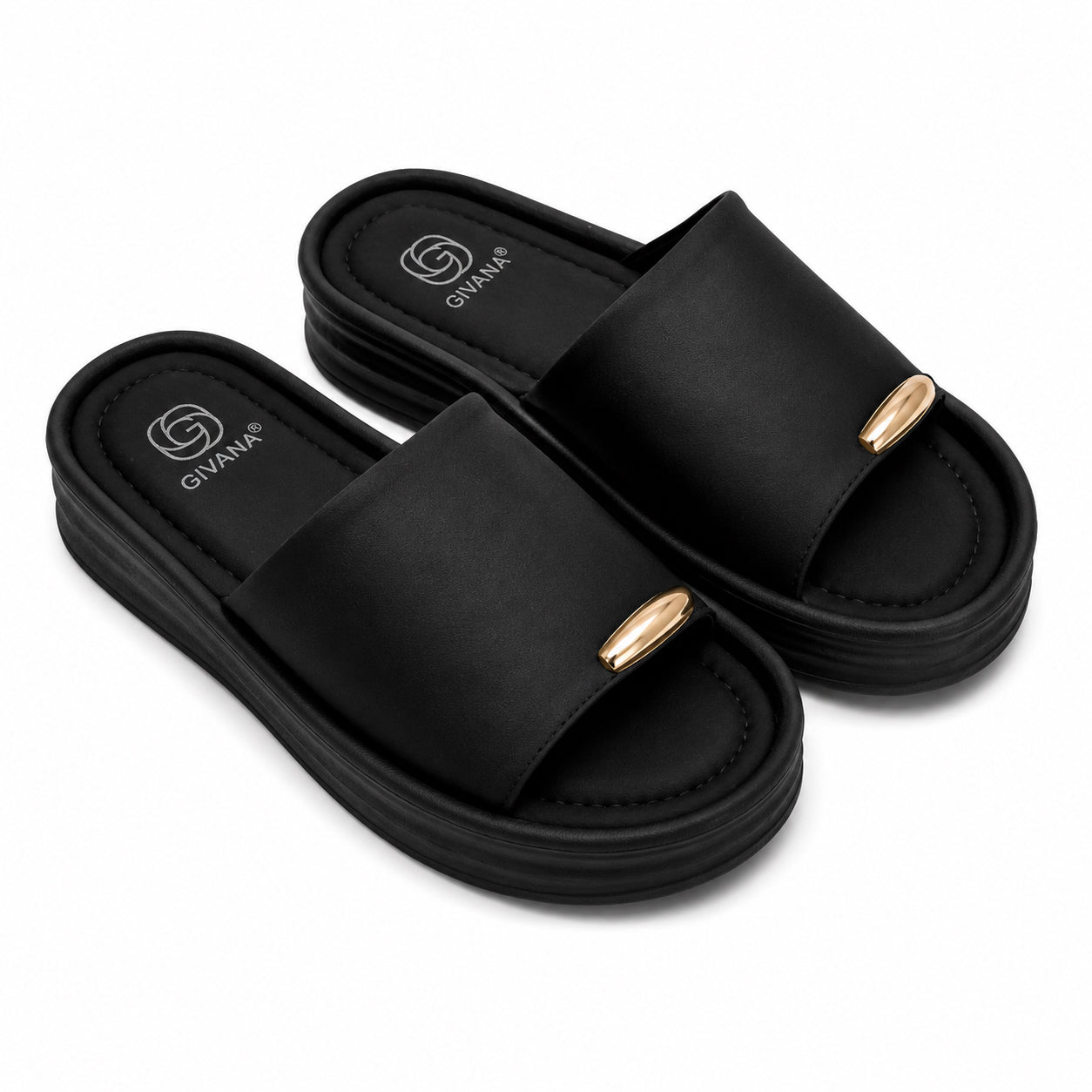 Ciabatta Platform Donna Nera con Dettaglio Oro