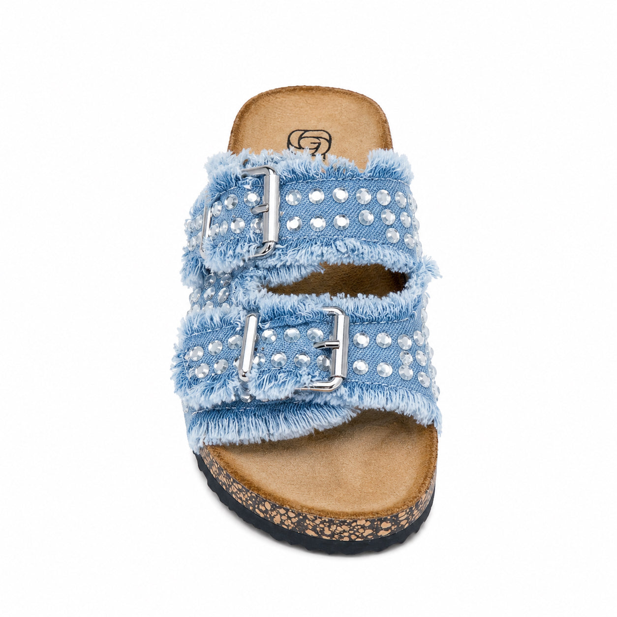 Ciabatta Denim con Strass e Doppia Fibbia