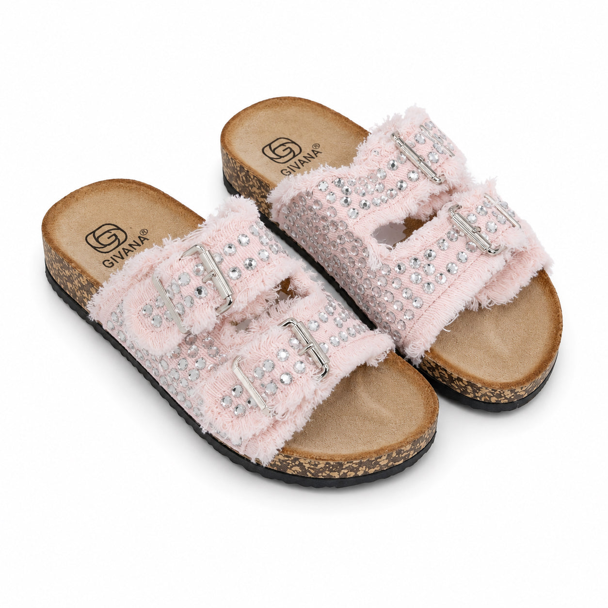 Ciabatta Denim con Strass e Doppia Fibbia