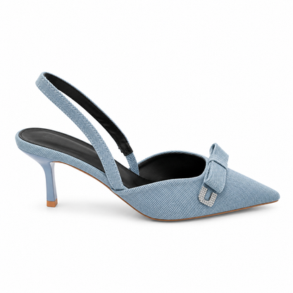 Décolleté Donna Azzurra in Denim con Fiocco Gioiello e Tallone Aperto