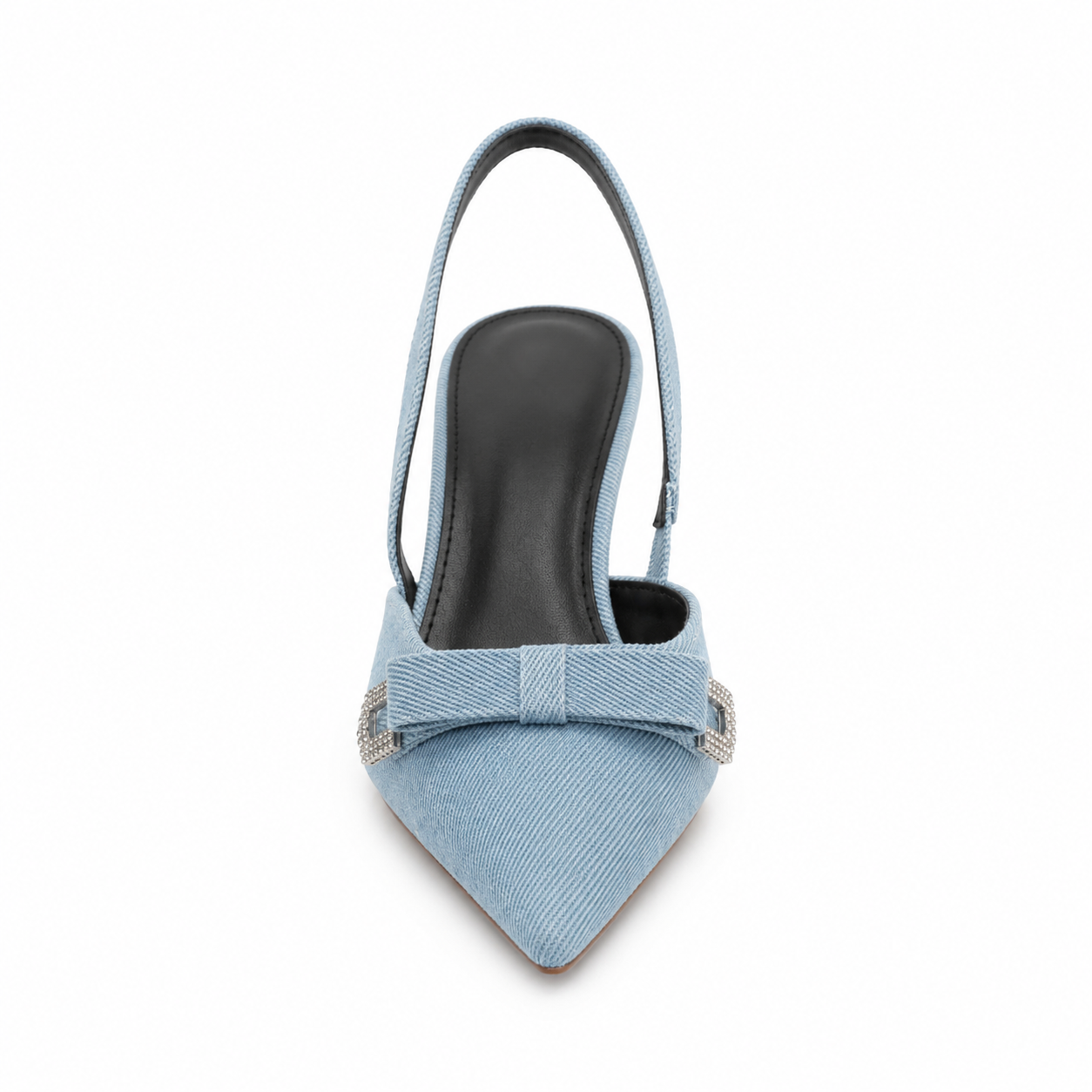 Décolleté Donna Azzurra in Denim con Fiocco Gioiello e Tallone Aperto