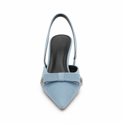 Décolleté Donna Azzurra in Denim con Fiocco Gioiello e Tallone Aperto