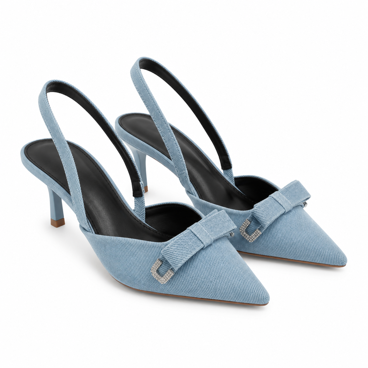 Décolleté Donna Azzurra in Denim con Fiocco Gioiello e Tallone Aperto