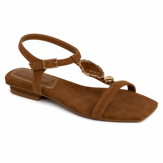 Sandalo Gioiello Donna Effetto Suede Mocha