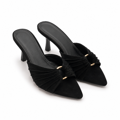 Mules Donna Eleganti in Camoscio con Dettaglio Oro – Nero e Marrone