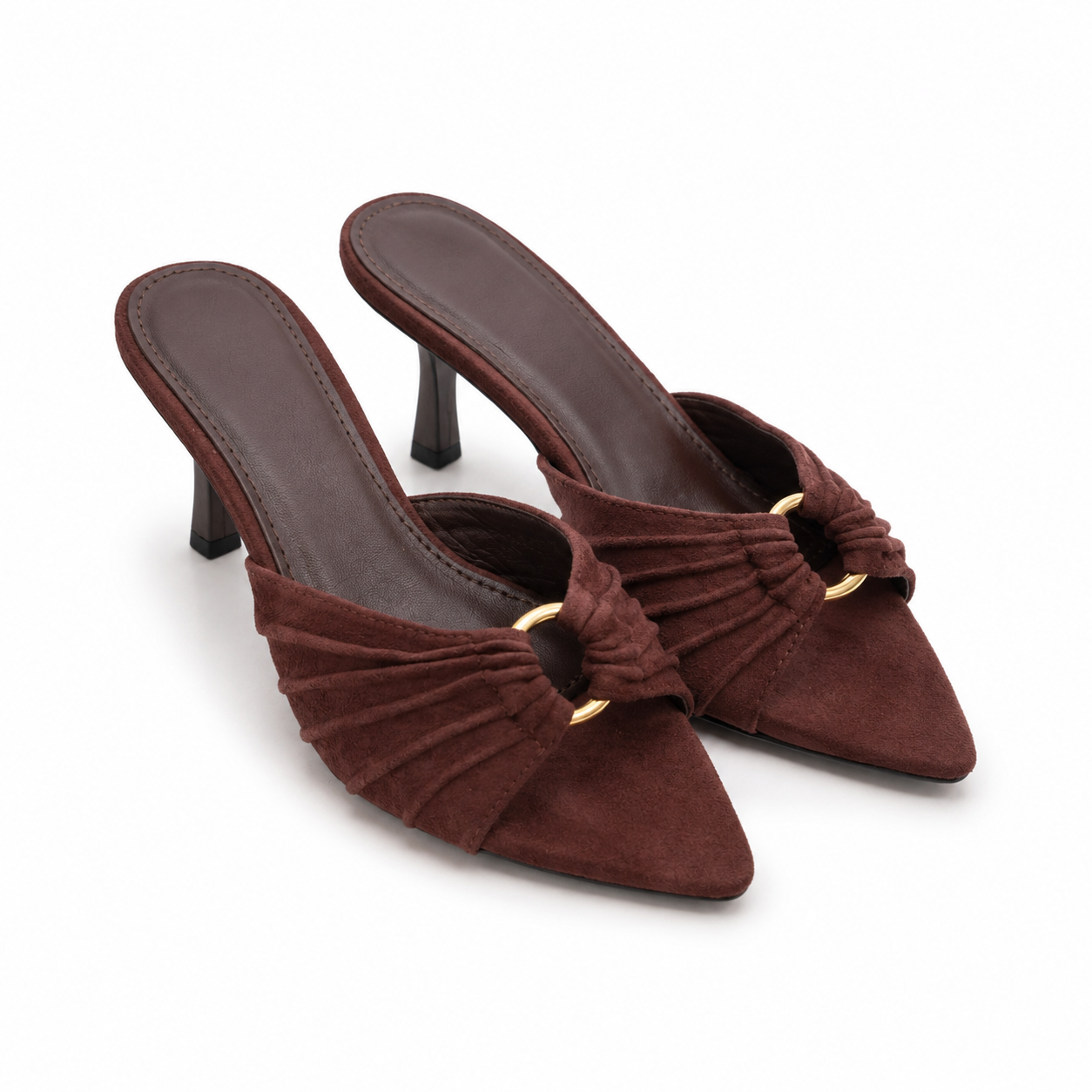 Mules Donna Eleganti in Camoscio con Dettaglio Oro – Nero e Marrone