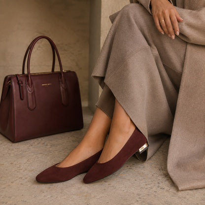 Ballerine effetto suede con tacco metallizzato
