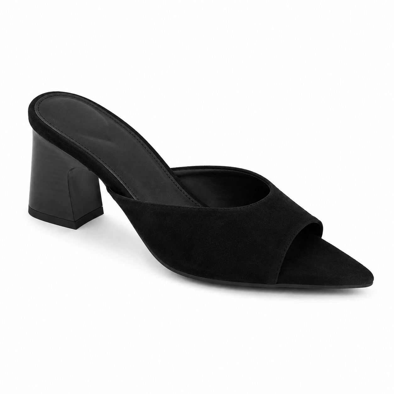 Sandalo Mule Donna Nero in Camoscio con Tacco Largo 6 cm