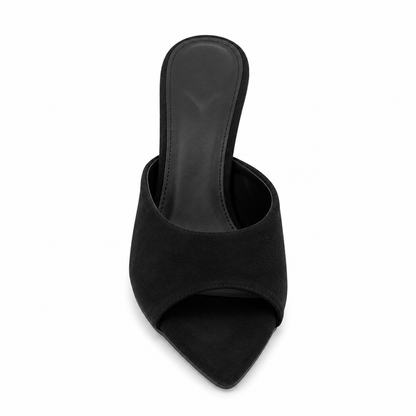 Sandalo Mule Donna Nero in Camoscio con Tacco Largo 6 cm