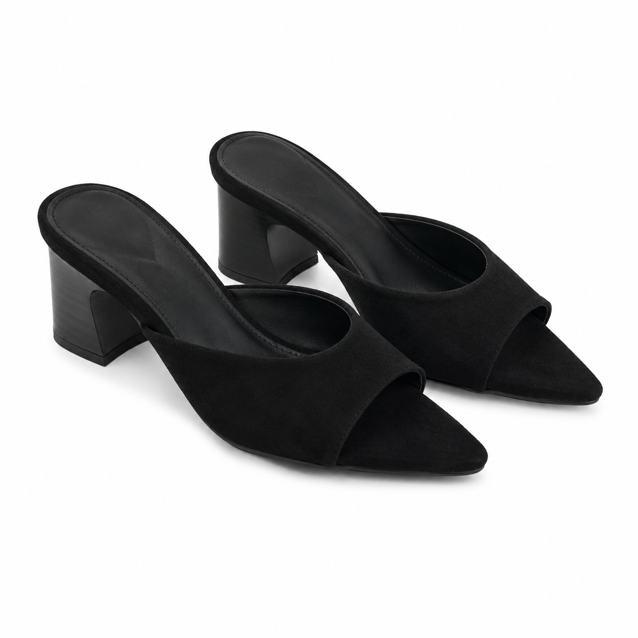 Sandalo Mule Donna Nero in Camoscio con Tacco Largo 6 cm