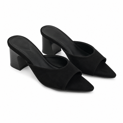 Sandalo Mule Donna Nero in Camoscio con Tacco Largo 6 cm