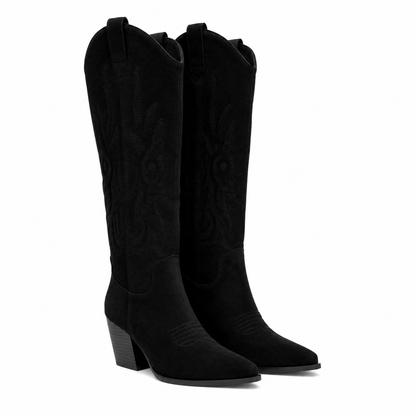 Stivale Texano Alto Donna in Camoscio con Ricami