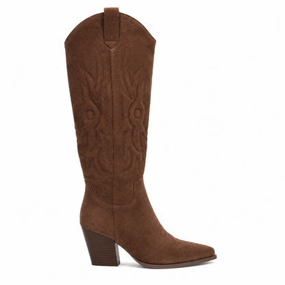 Stivale Texano Alto Donna in Camoscio con Ricami