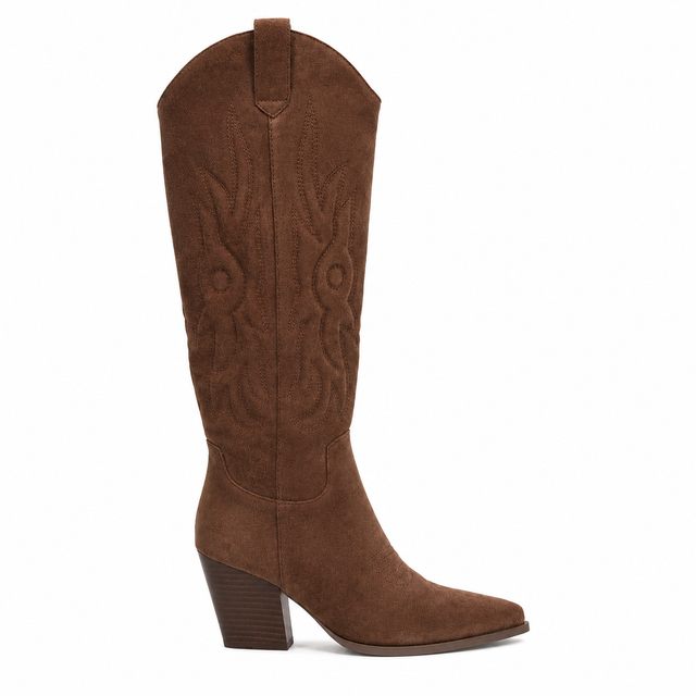 Stivale Texano Alto Donna in Camoscio con Ricami