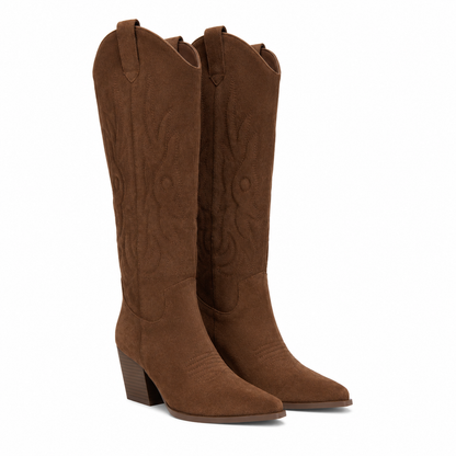 Stivale Texano Alto Donna in Camoscio con Ricami