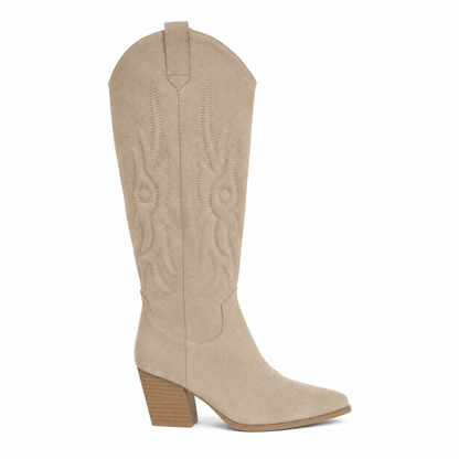 Stivale Texano Alto Donna in Camoscio con Ricami