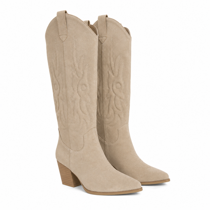 Stivale Texano Alto Donna in Camoscio con Ricami