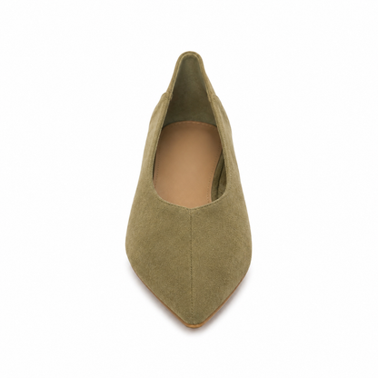 Ballerina Donna a Punta Effetto Camoscio – Nero, Verde Salvia e Rosa