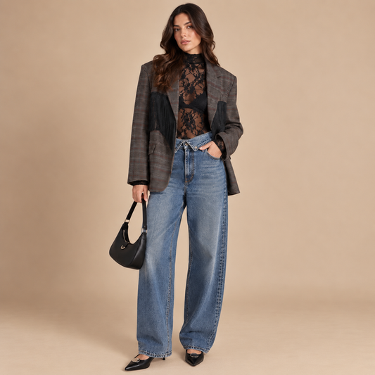 Jeans wide leg con risvolto in vita