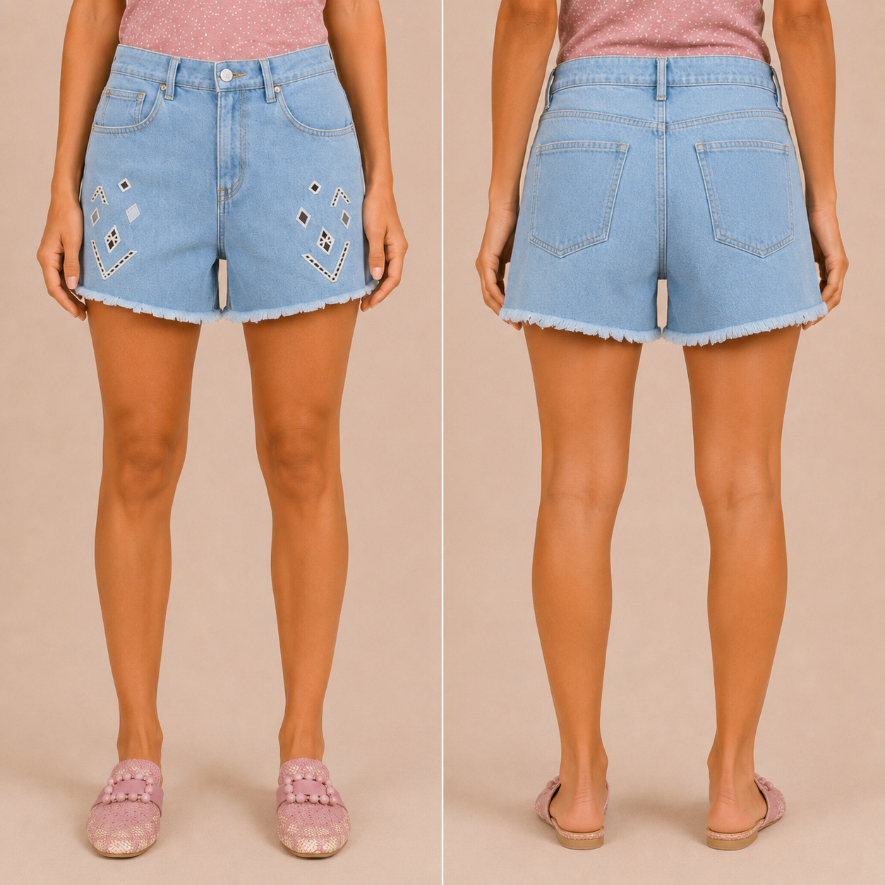 Shorts Donna Denim con Applicazioni