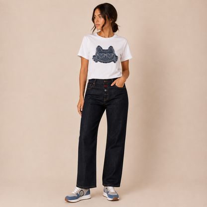 Jeans Donna Straight Blu Scuro con Bottoni Mimì-Muà