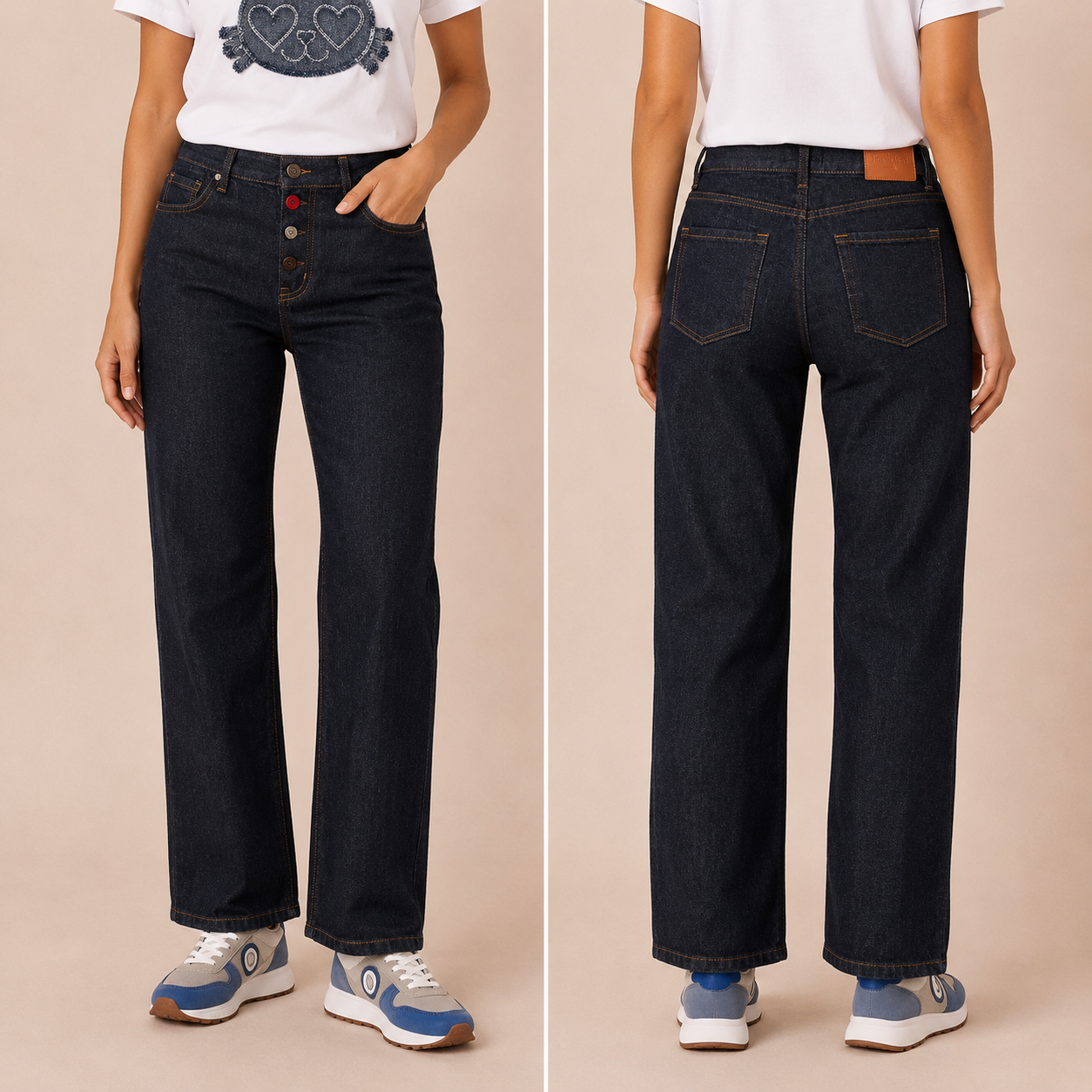 Jeans Donna Straight Blu Scuro con Bottoni Mimì-Muà