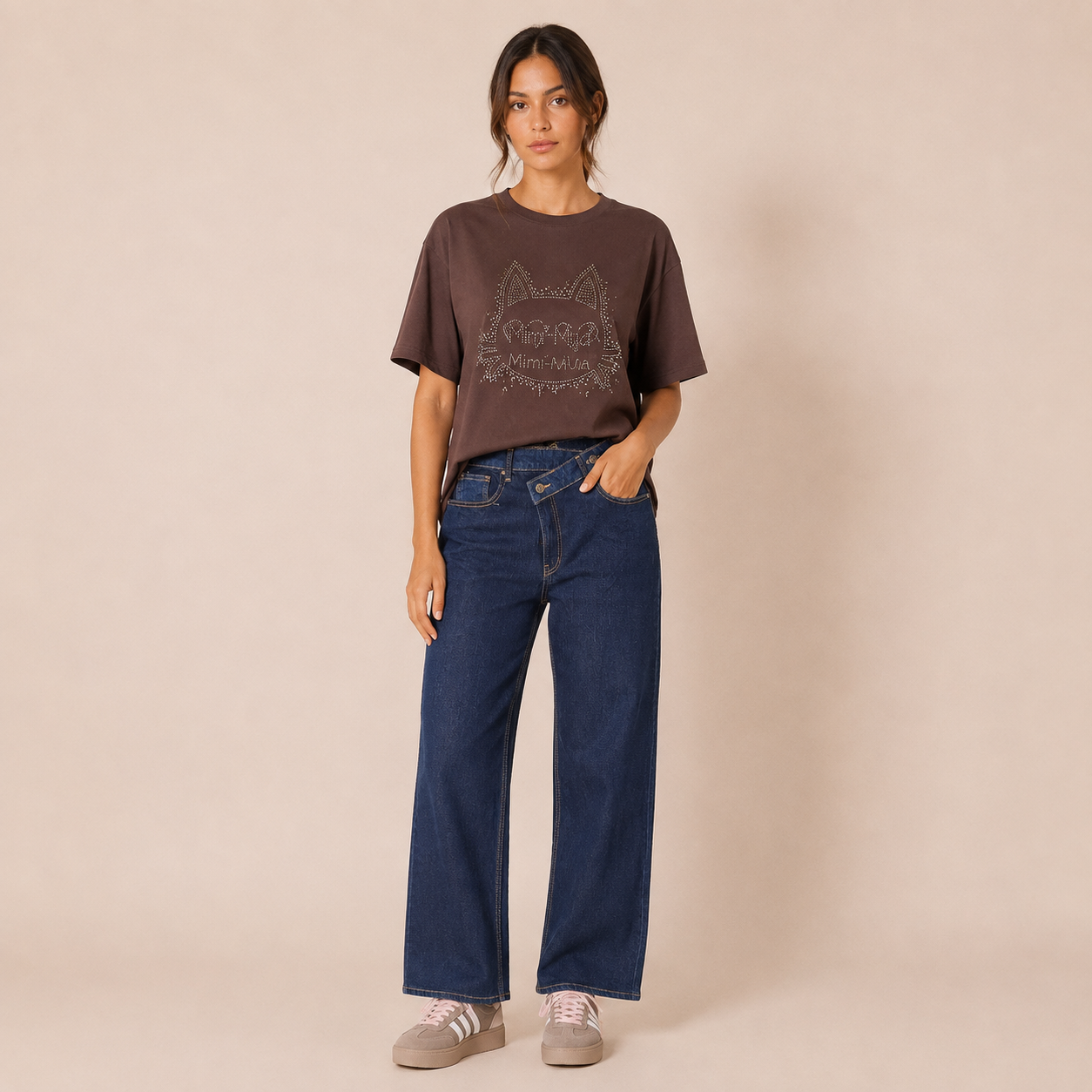 Jeans Donna Wide Leg Blu con Vita Asimmetrica Mimì-Muà
