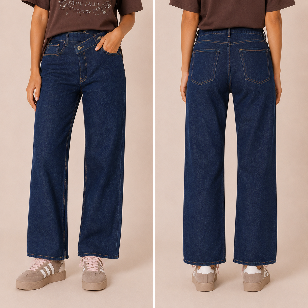 Jeans Donna Wide Leg Blu con Vita Asimmetrica Mimì-Muà