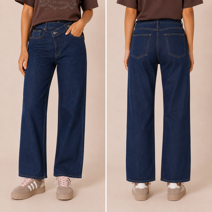 Jeans Donna Wide Leg Blu con Vita Asimmetrica Mimì-Muà