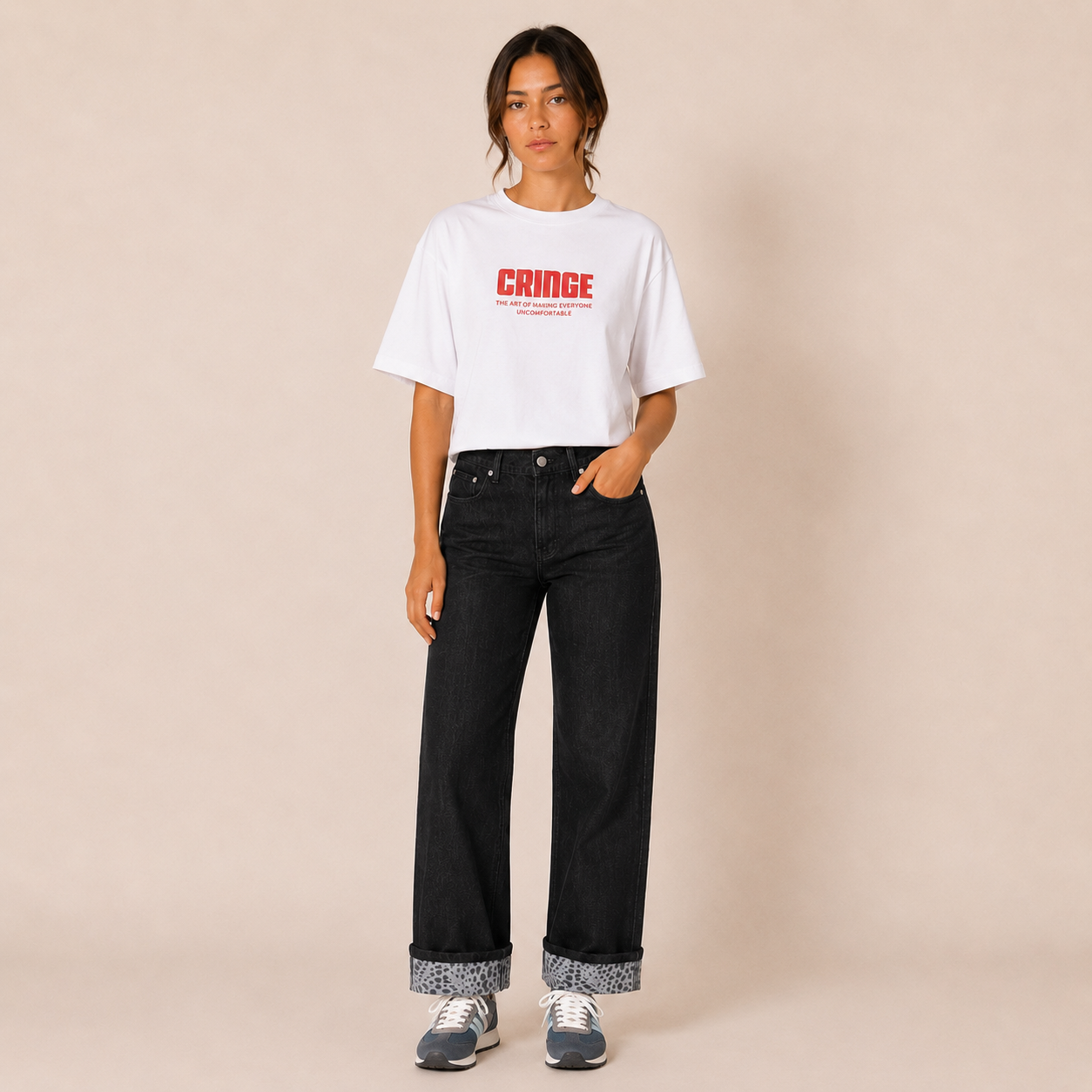 Jeans Donna Nero con Risvolto Animalier Mimì-Muà