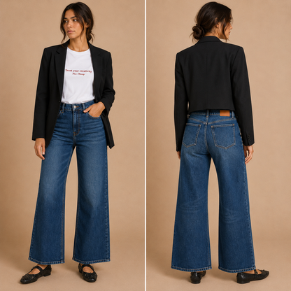 Jeans Donna Wide Leg Blu Scuro Mimì-Muà