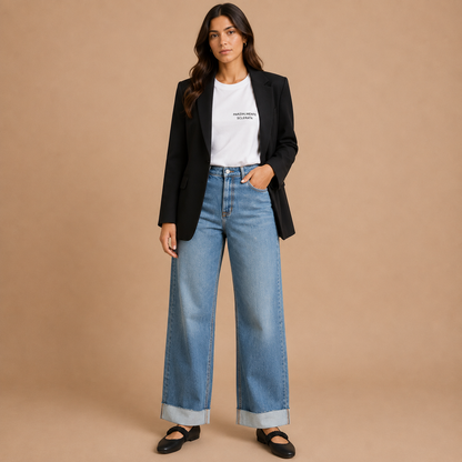 Jeans Donna Wide Leg con Maxi Risvolto Mimì-Muà