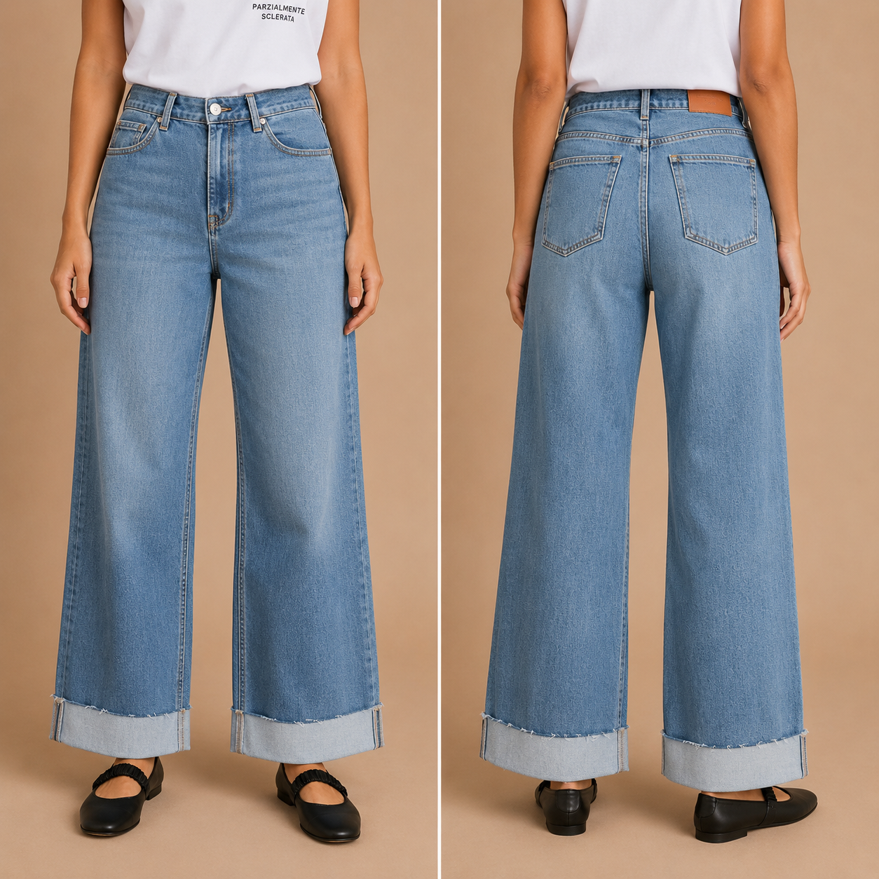 Jeans Donna Wide Leg con Maxi Risvolto Mimì-Muà