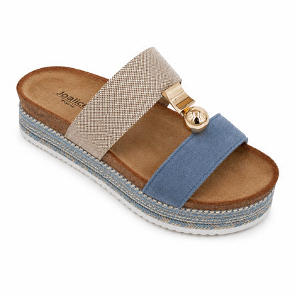 Ciabatta Platform Donna Azzurra con Dettaglio Oro