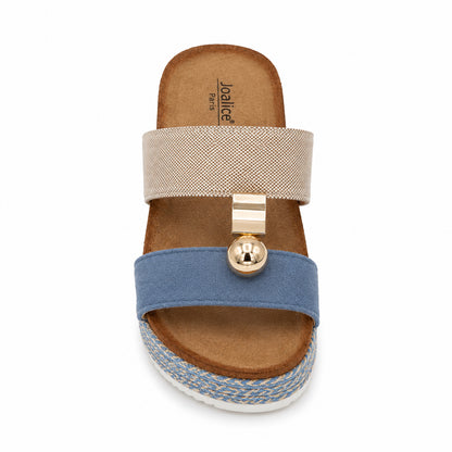 Ciabatta Platform Donna Azzurra con Dettaglio Oro