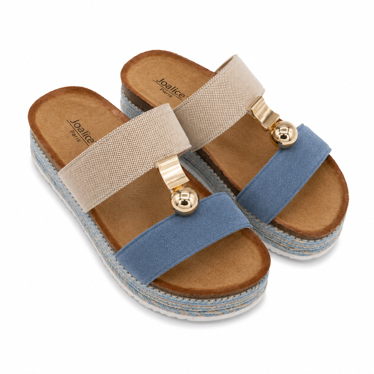 Ciabatta Platform Donna Azzurra con Dettaglio Oro