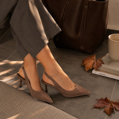 Slingback effetto scamosciato con tacco